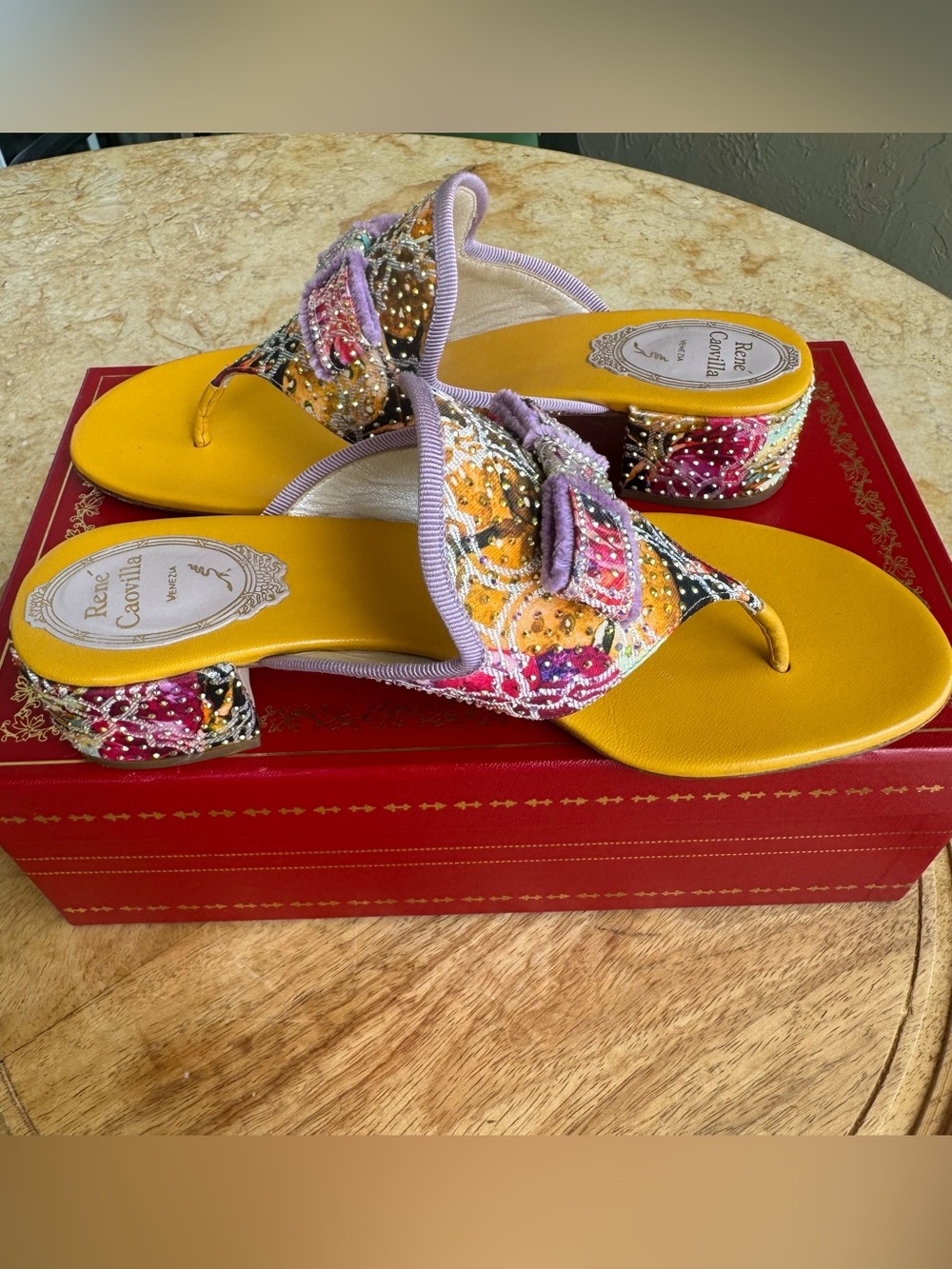 Rene Caovilla Embellished Bow Thong Sandals, Sz 36 1/2